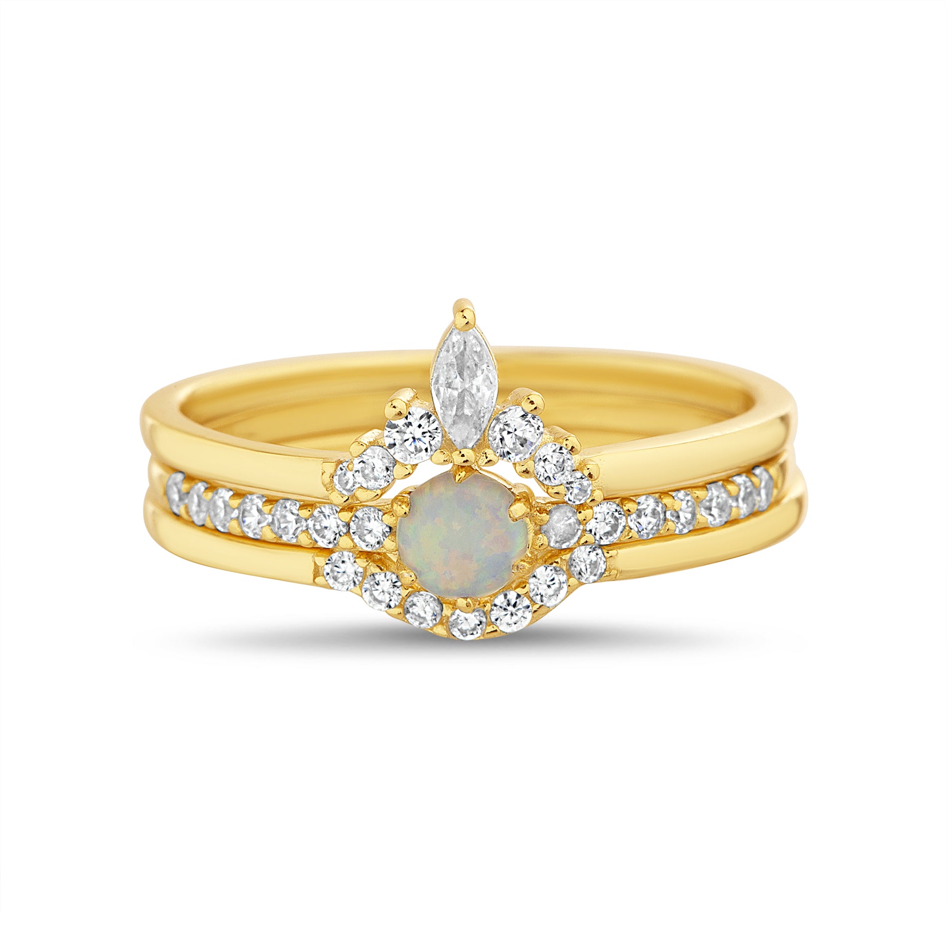 Opal Crescent Trio Ring Set